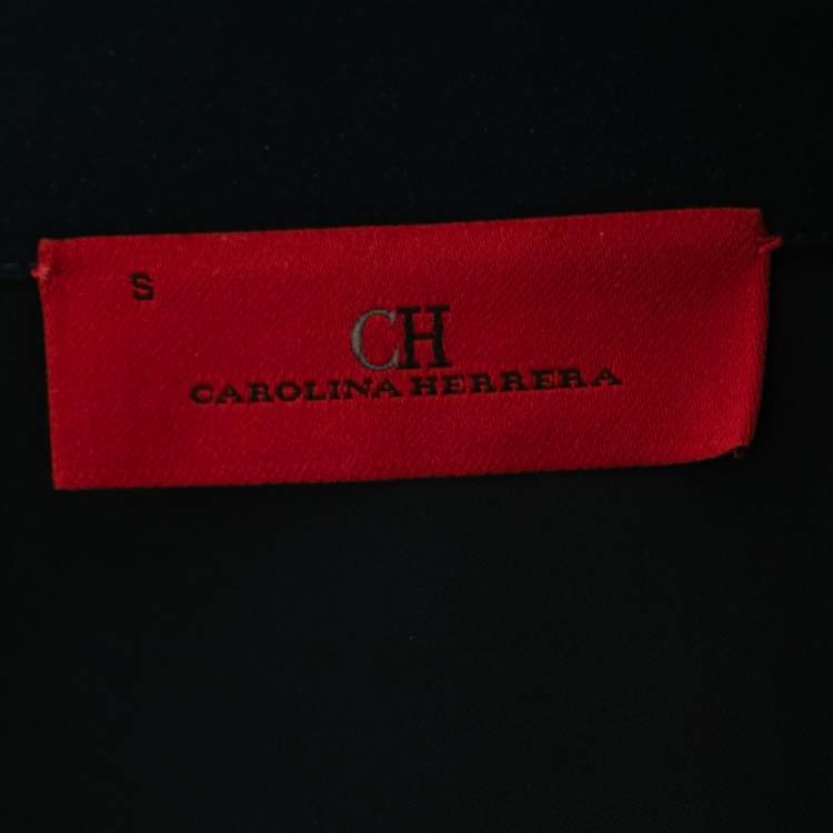 Pre Owned CH Carolina Herrera Navy Blue Crepe Zip-Up Track Jacket S