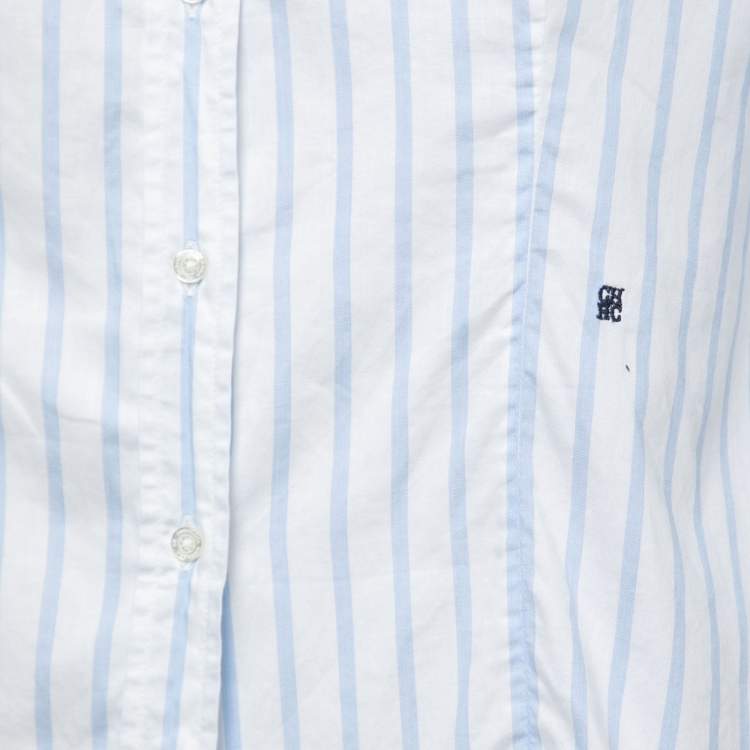 مملوكة مسبقًا CH Carolina Herrera Light Blue Striped Cotton Cuff Link Detail Shirt L