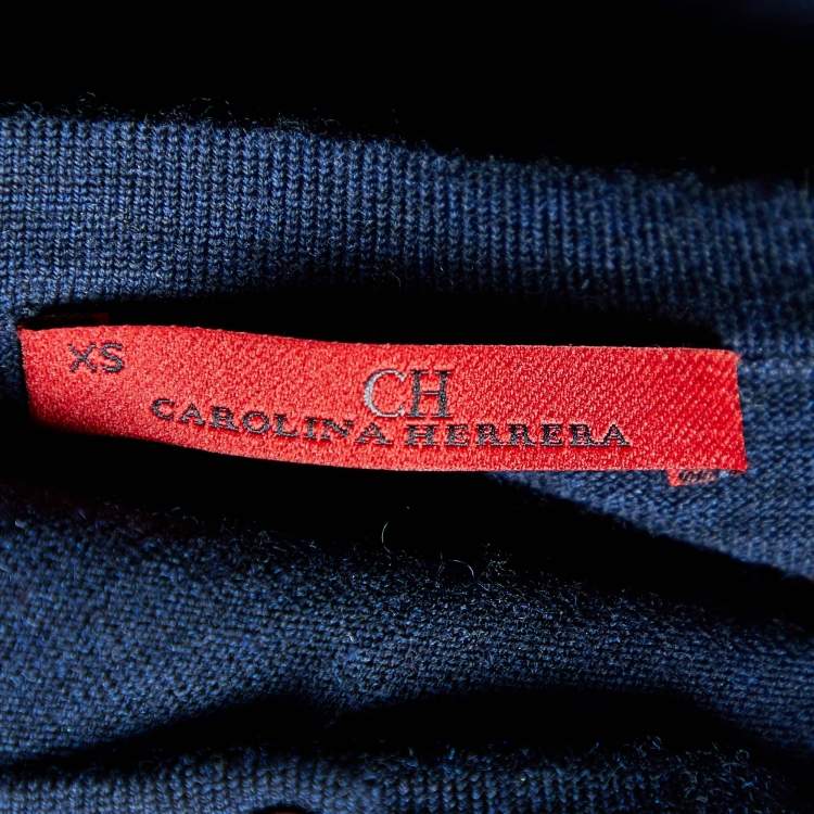 Pre Owned CH Carolina Herrera Navy Blue Knit Button Front Cardigan XS