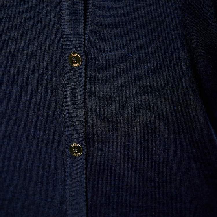 Pre Owned CH Carolina Herrera Navy Blue Knit Button Front Cardigan XS