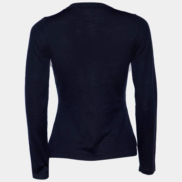 Pre Owned CH Carolina Herrera Navy Blue Knit Button Front Cardigan XS