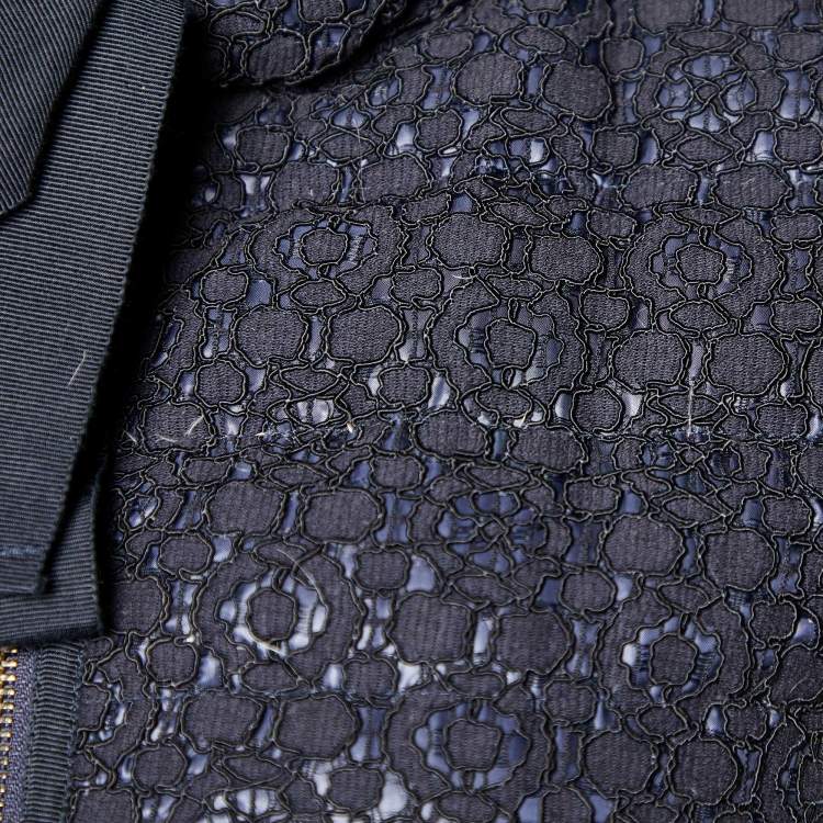 Pre Owned CH Carolina Herrera Navy Blue Lace Quilted Sleeveless Jacket S