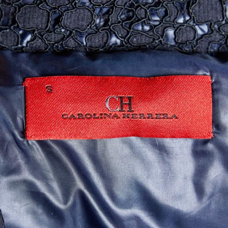 Pre Owned CH Carolina Herrera Navy Blue Lace Quilted Sleeveless Jacket S