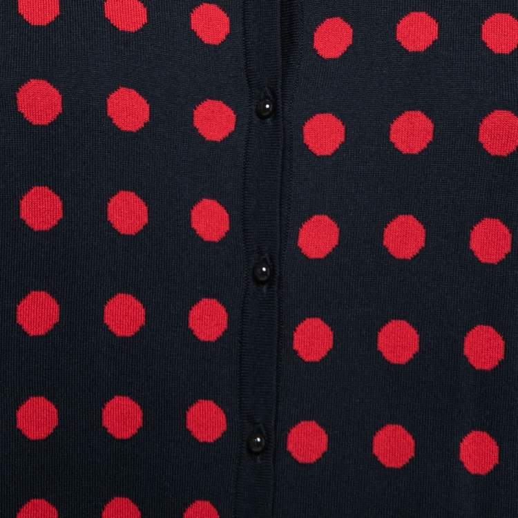 Pre Owned CH Carolina Herrera Navy Blue & Red Polka Dot Knit Cardigan M