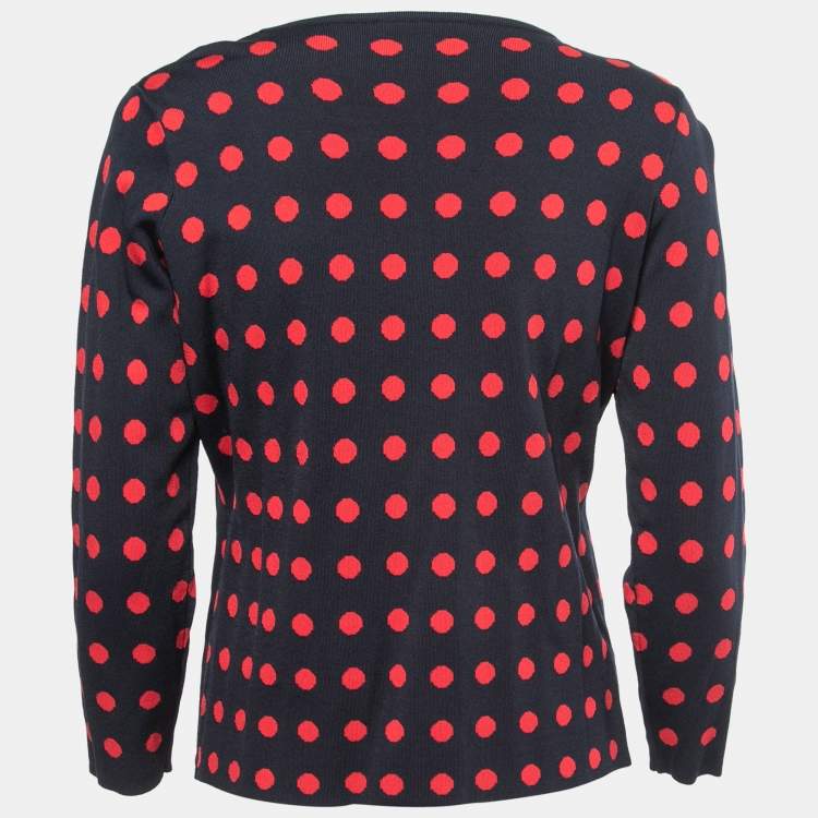 Pre Owned CH Carolina Herrera Navy Blue & Red Polka Dot Knit Cardigan M