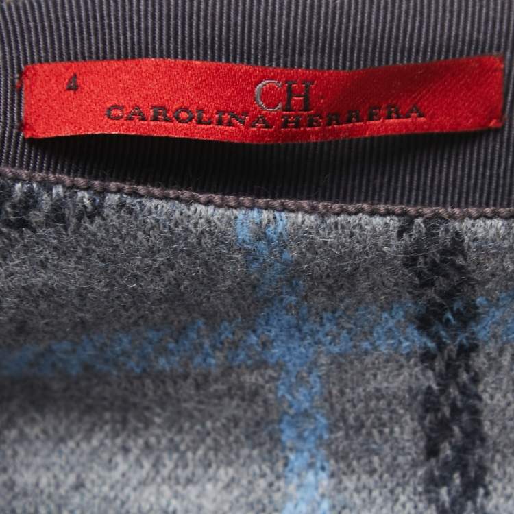 Pre Owned CH Carolina Herrera Grey Checked Patterned Wool Sleeveless Top S