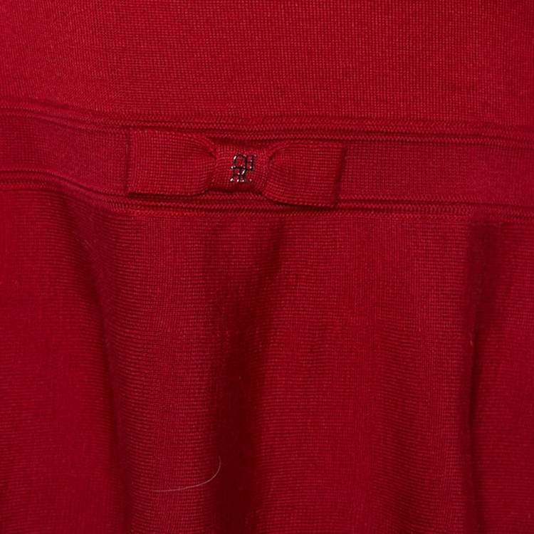 Pre Owned CH Carolina Herrera Red Wool Knit Asymmetrical Hem Top S