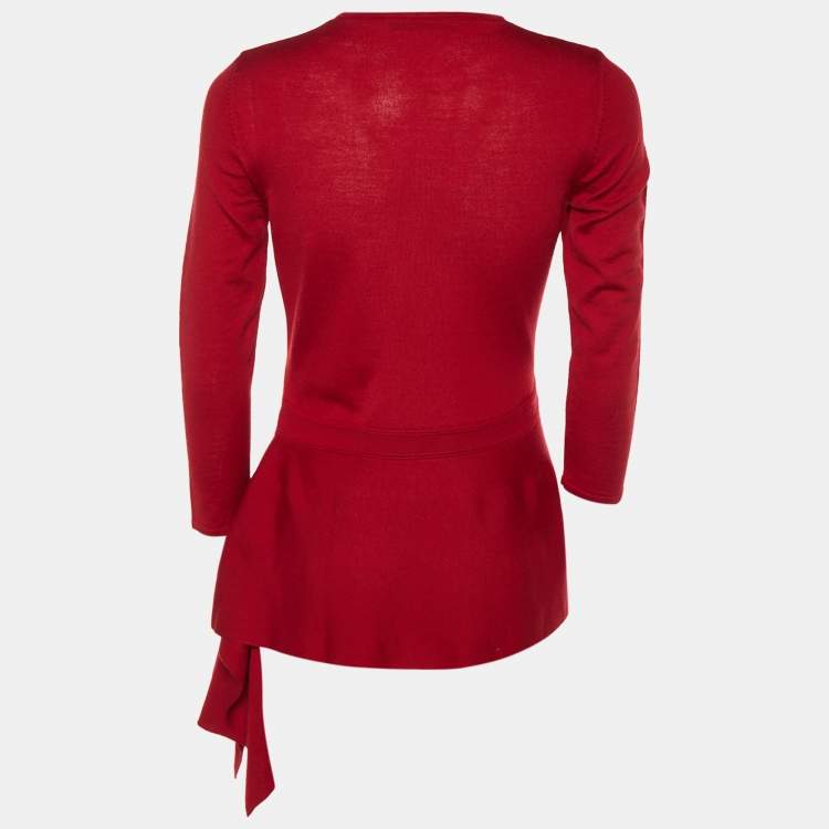 Pre Owned CH Carolina Herrera Red Wool Knit Asymmetrical Hem Top S