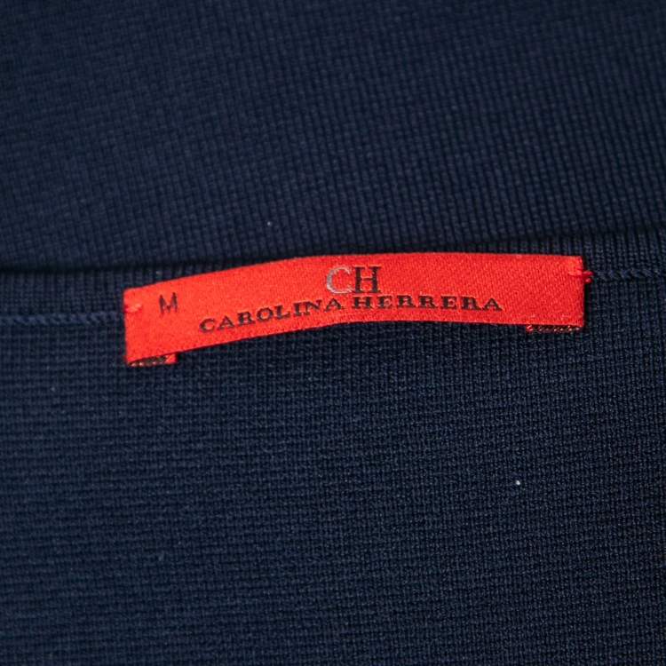 Pre Owned CH Carolina Herrera Navy Blue Knit Round Neck Top M