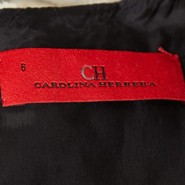 Pre Owned CH Carolina Herrera Cream/Black Wool Blend Cap Sleeve Midi Dress M