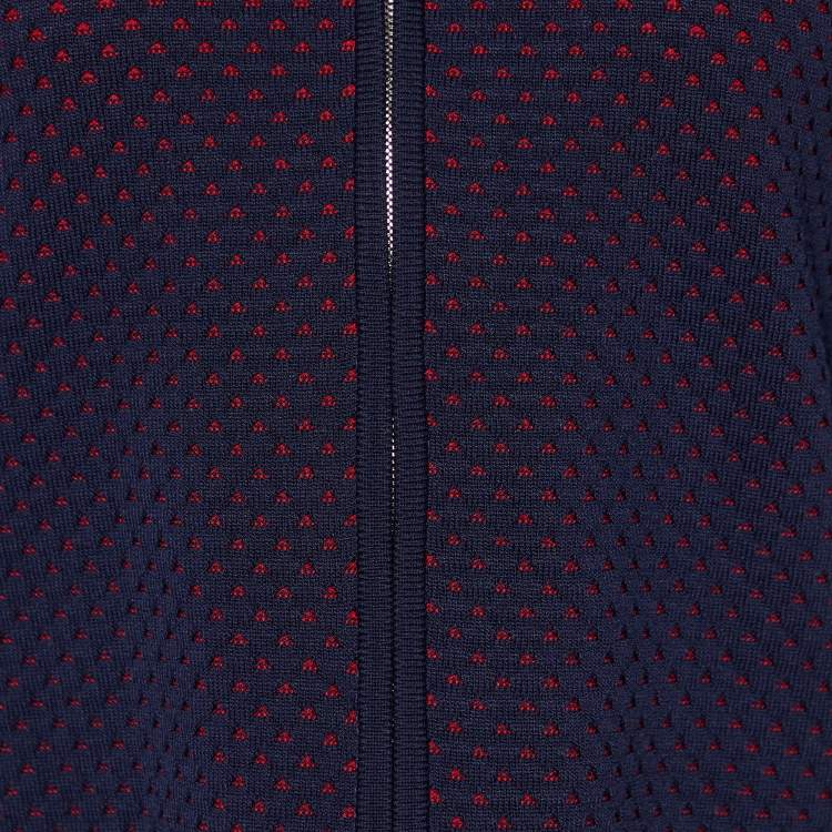 Pre Owned CH Carolina Herrera Navy Blue Jacquard Knit Zip Front Jacket S