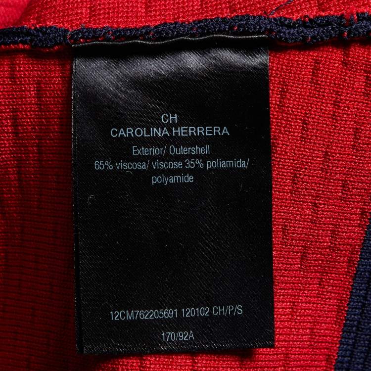 Pre Owned CH Carolina Herrera Navy Blue Jacquard Knit Zip Front Jacket S