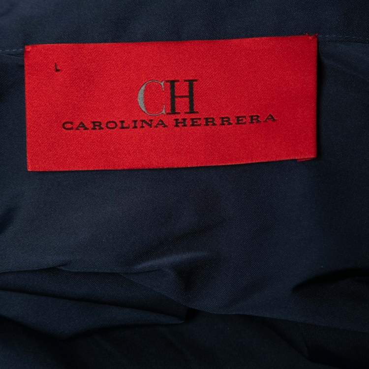مملوكة مسبقًا CH Carolina Herrera Navy Blue Taffeta Tie Front Jacket L