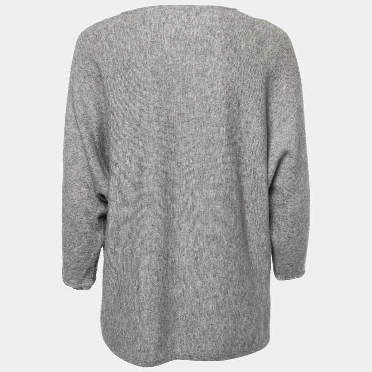 Pre Owned CH Carolina Herrera Grey Wool Dolman Sleeve Sweater M