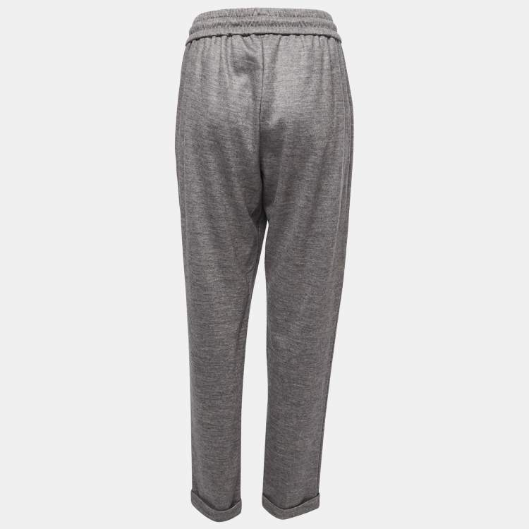 Pre Owned CH Carolina Herrera Grey Wool Elasticized Waist Trousers L