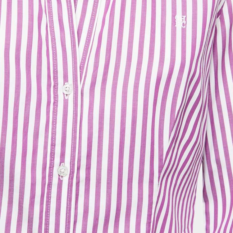 Pre Owned CH Carolina Herrera Purple Striped Cotton Button Front Shirt M