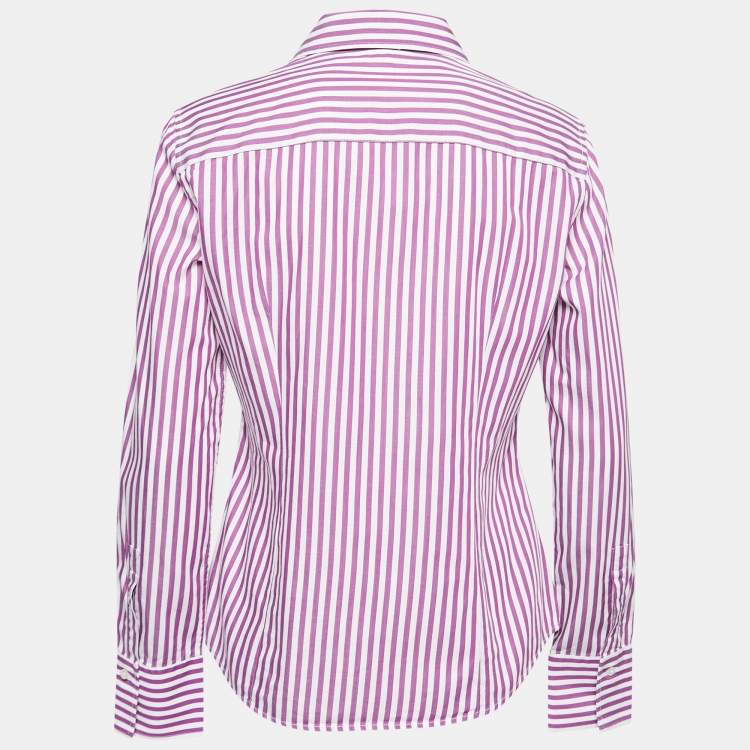 Pre Owned CH Carolina Herrera Purple Striped Cotton Button Front Shirt M