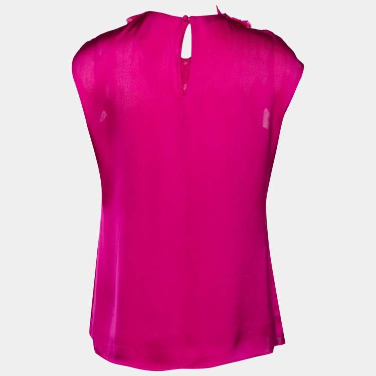 Pre Owned CH Carolina Herrera Pink Silk Floral Applique Neck Sleeveless Top S