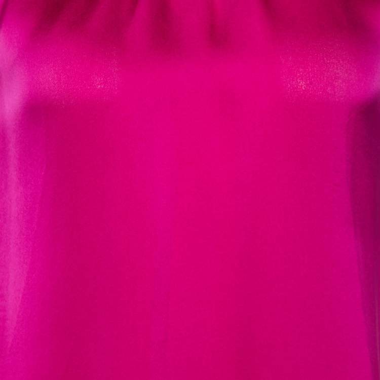 Pre Owned CH Carolina Herrera Pink Silk Floral Applique Neck Sleeveless Top S