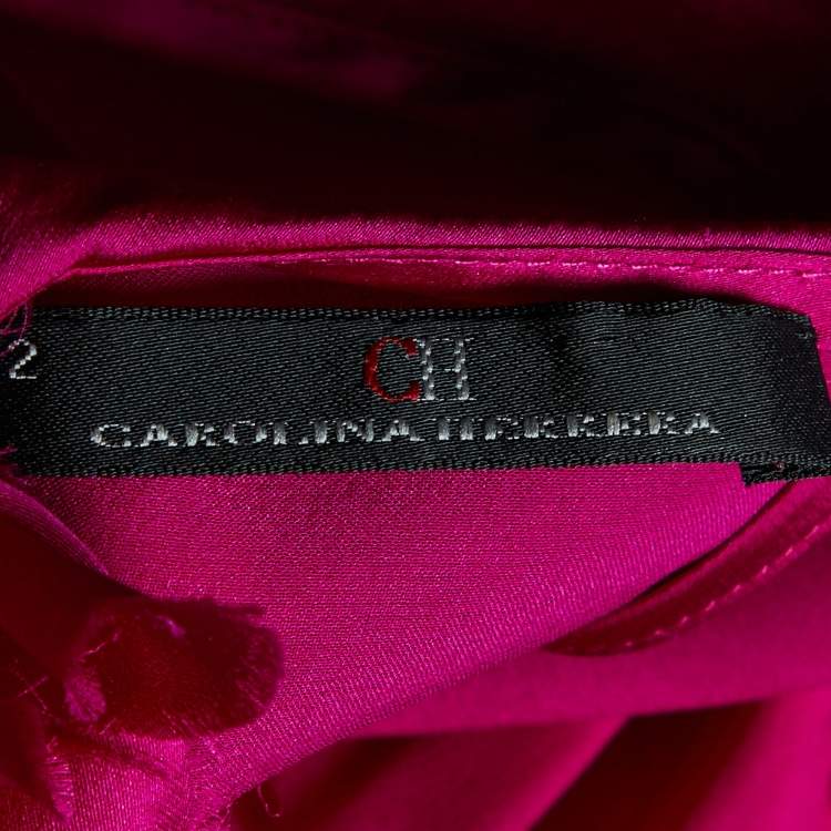 Pre Owned CH Carolina Herrera Pink Silk Floral Applique Neck Sleeveless Top S