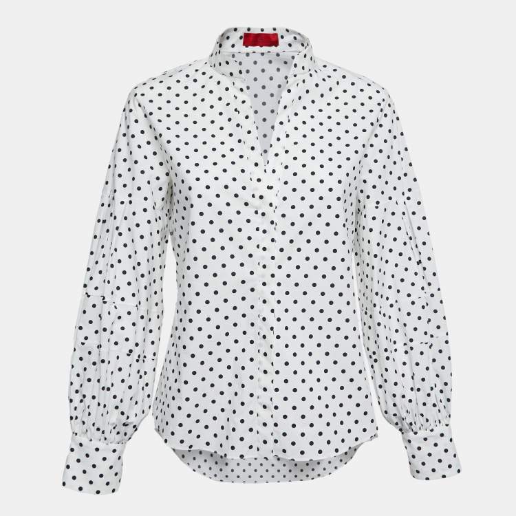 Pre Owned CH Carolina Herrera White Polka Dot Cotton Puff Sleeve Shirt M