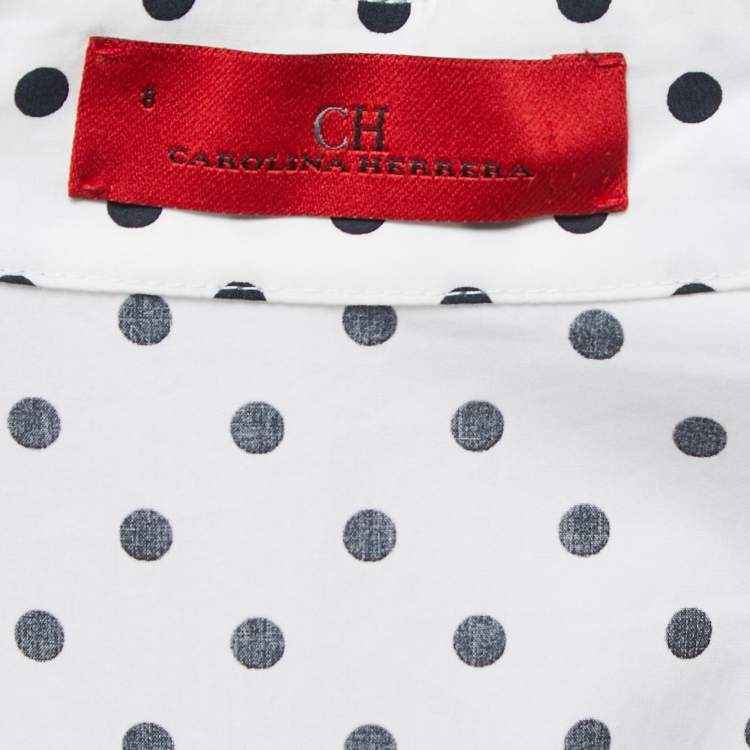 Pre Owned CH Carolina Herrera White Polka Dot Cotton Puff Sleeve Shirt M