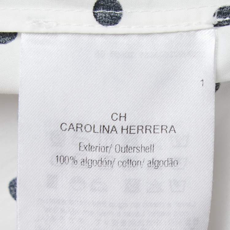 Pre Owned CH Carolina Herrera White Polka Dot Cotton Puff Sleeve Shirt M