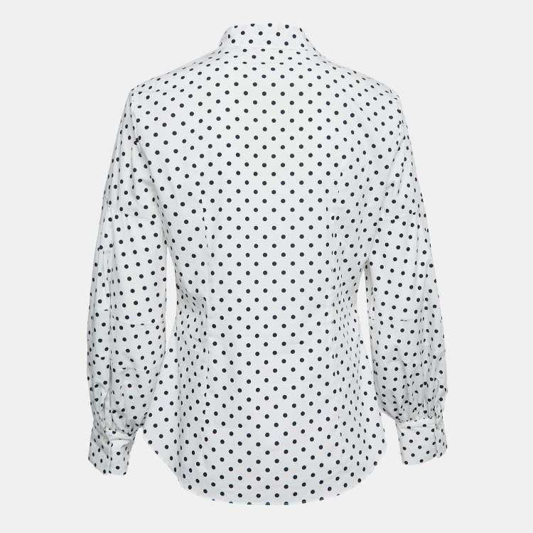 CH Carolina Herrera White Polka Dot Cotton Puff Sleeve Shirt M CH Carolina  Herrera