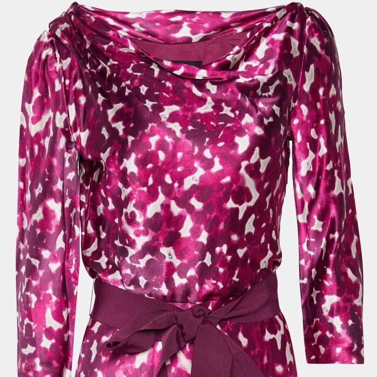 Pre Owned CH Carolina Herrera Printed Long Sleeve Belted Maxi Dress M