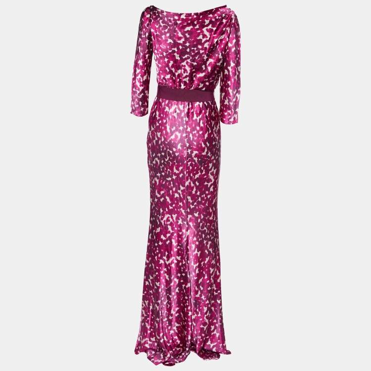 Pre Owned CH Carolina Herrera Printed Long Sleeve Belted Maxi Dress M