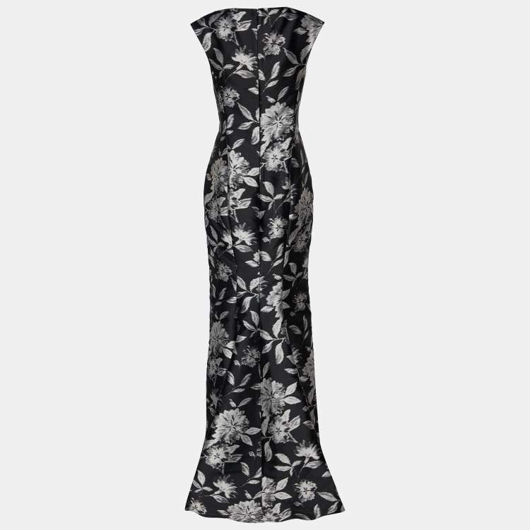 Pre Owned CH Carolina Herrera Black Floral Jacquard Fitted Trail Detail Gown M
