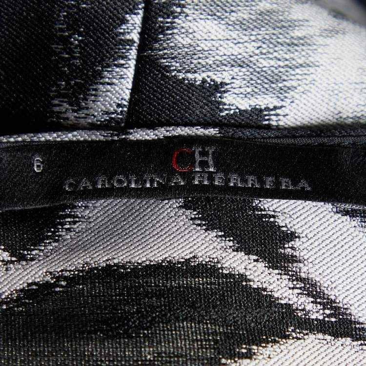 Pre Owned CH Carolina Herrera Black Floral Jacquard Fitted Trail Detail Gown M