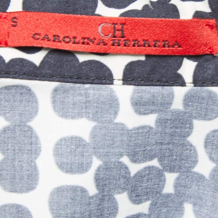 Pre Owned CH Carolina Herrera Black Dot Printed Cotton Tunic Top S