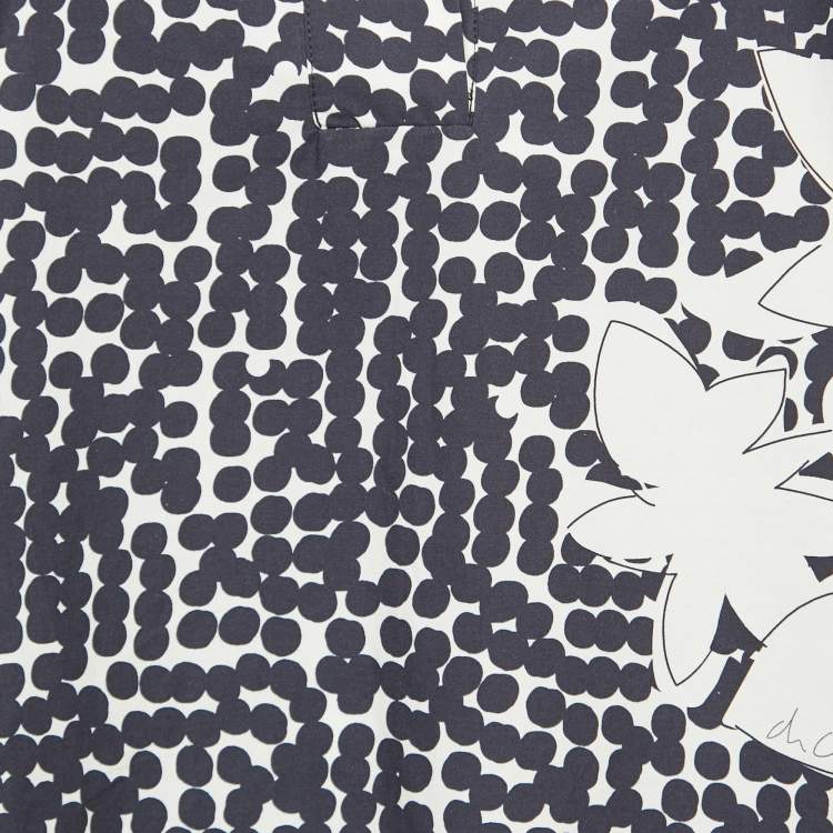 Pre Owned CH Carolina Herrera Black Dot Printed Cotton Tunic Top S