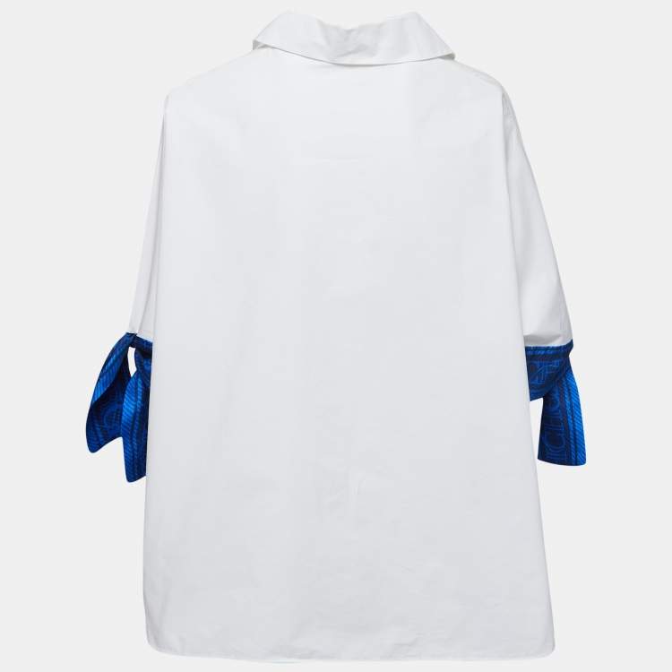 Pre Owned CH Carolina Herrera White Cotton Tie Detail Tunic Top S