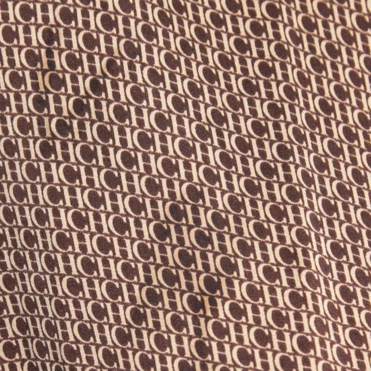Pre Owned CH Carolina Herrera Brown Monogram Printed Silk Shirt L
