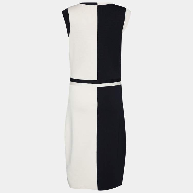 مملوكة مسبقًا CH Carolina Herrera Black & Cream Knit Bow Detail Sleeveless Mini Dress L