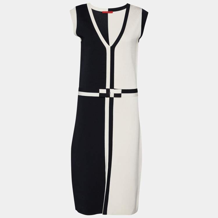مملوكة مسبقًا CH Carolina Herrera Black & Cream Knit Bow Detail Sleeveless Mini Dress L