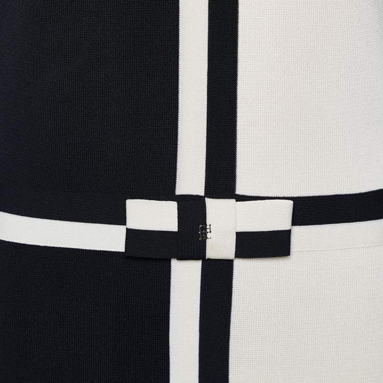 مملوكة مسبقًا CH Carolina Herrera Black & Cream Knit Bow Detail Sleeveless Mini Dress L