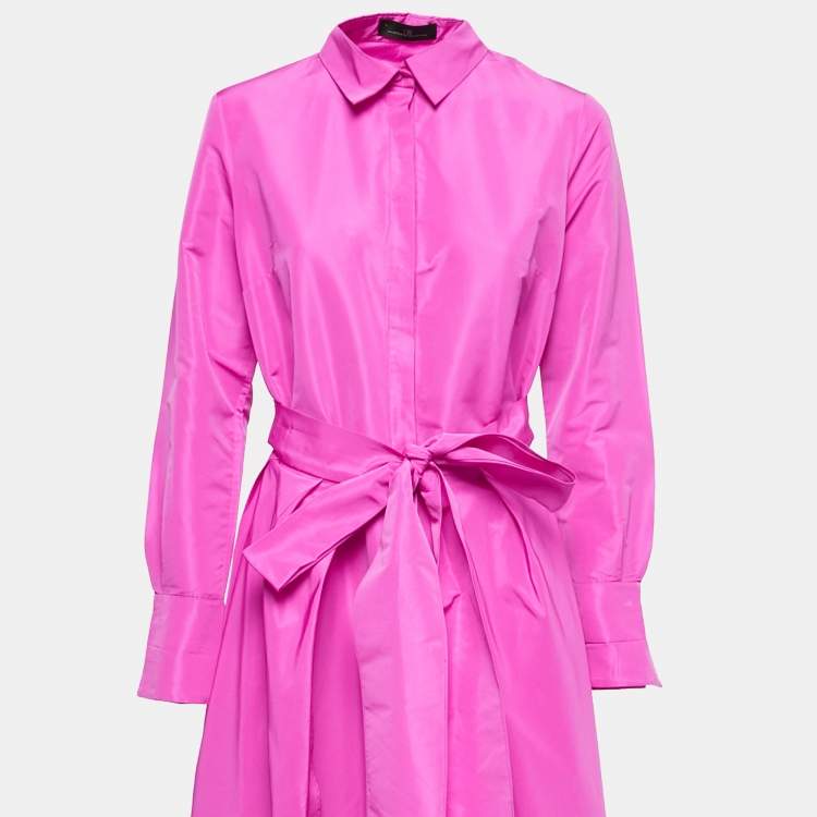 Pre Owned CH Carolina Herrera Pink Taffeta Belted Maxi Shirt Dress M
