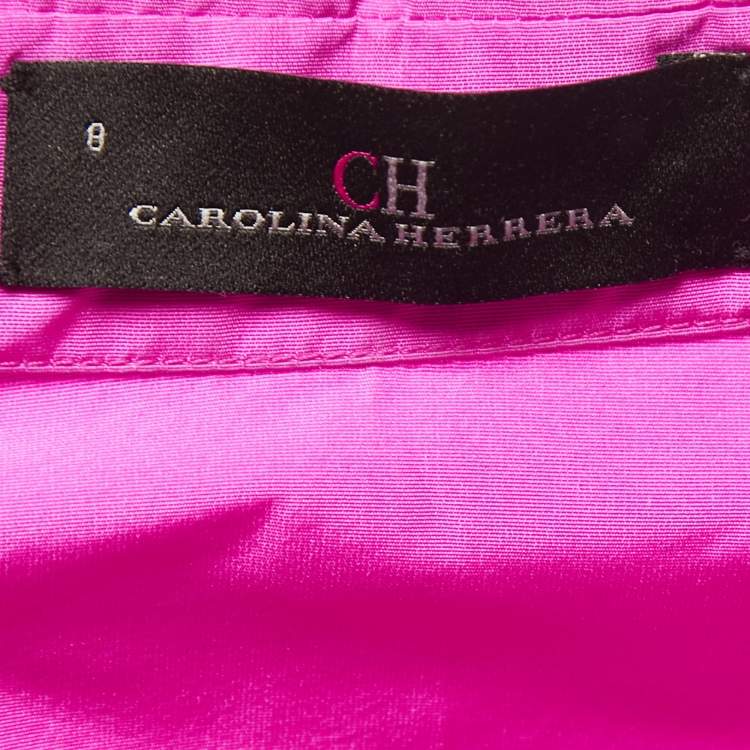 Pre Owned CH Carolina Herrera Pink Taffeta Belted Maxi Shirt Dress M