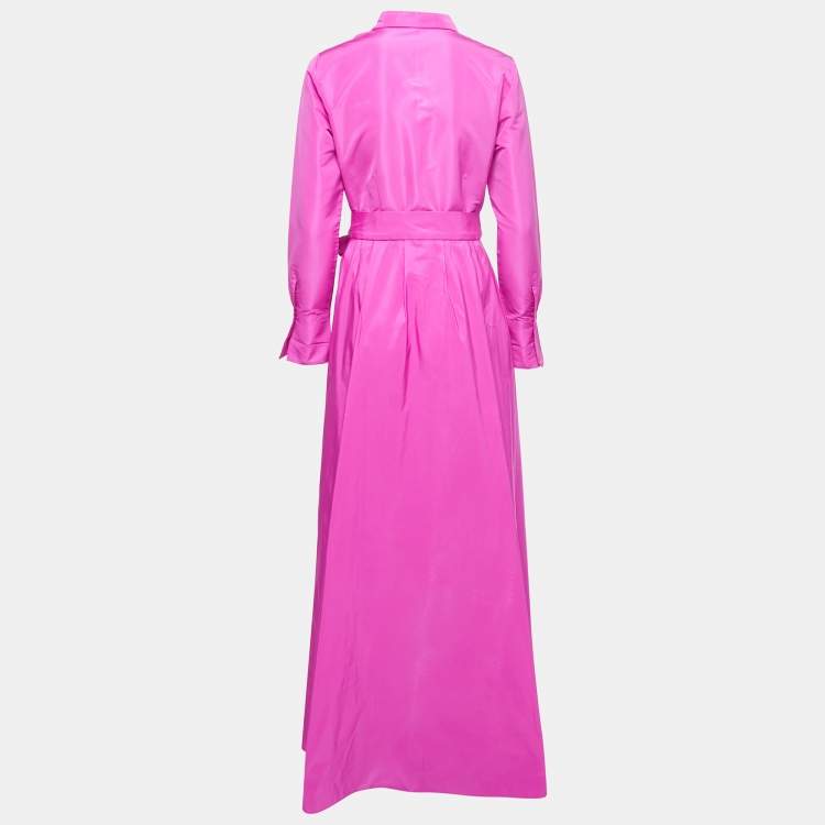 Pre Owned CH Carolina Herrera Pink Taffeta Belted Maxi Shirt Dress M