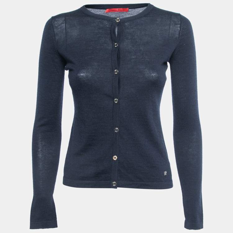 Pre Owned CH Carolina Herrera Navy Blue Knit Buttoned Cardigan XS 