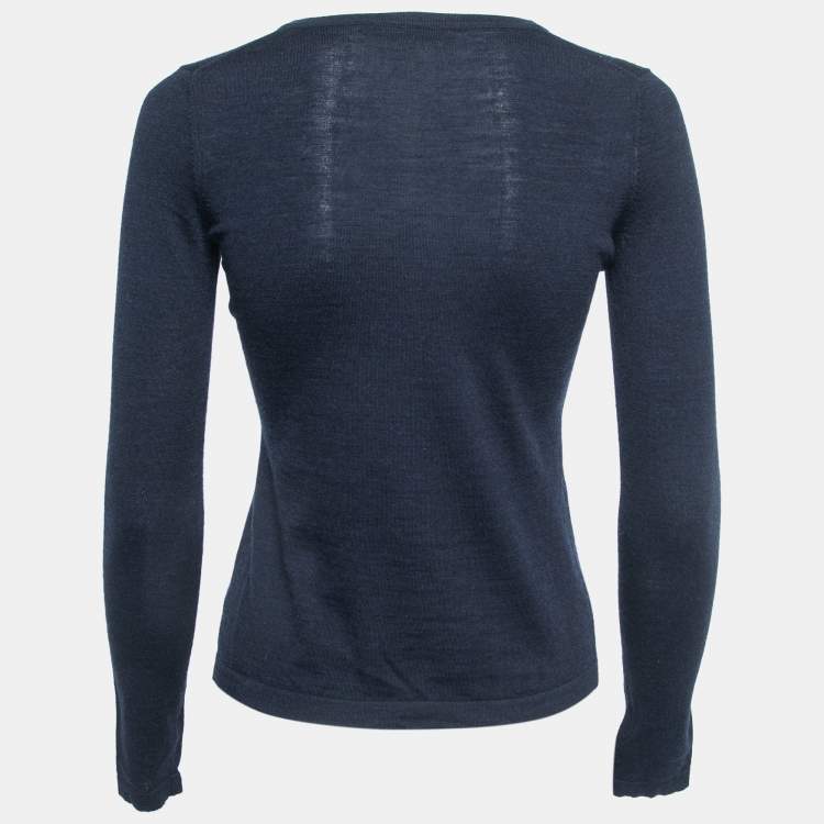 Pre Owned CH Carolina Herrera Navy Blue Knit Buttoned Cardigan XS 
