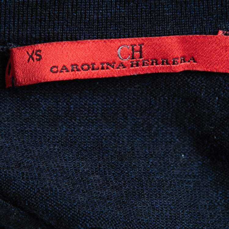 Pre Owned CH Carolina Herrera Navy Blue Knit Buttoned Cardigan XS 