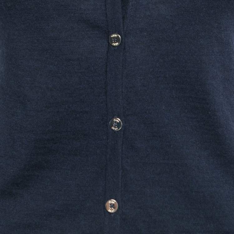 Pre Owned CH Carolina Herrera Navy Blue Knit Buttoned Cardigan XS 