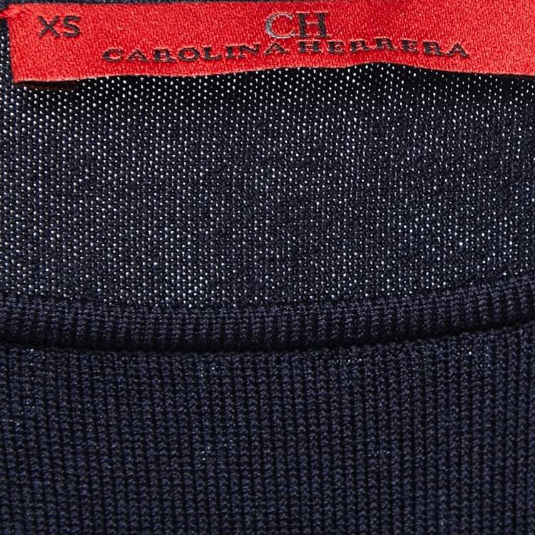 Pre Owned CH Carolina Herrera Navy Blue Knit Sleeveless Peplum Top XS