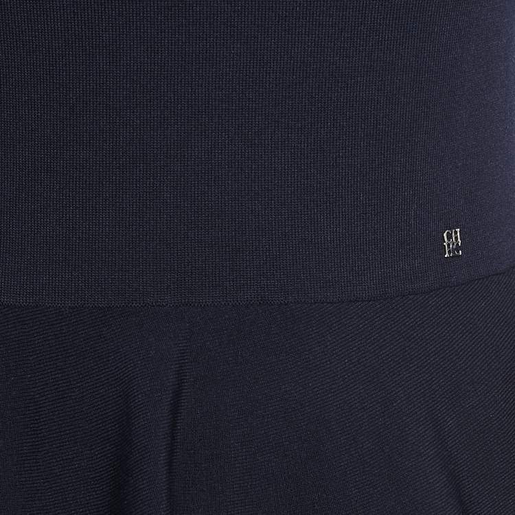 Pre Owned CH Carolina Herrera Navy Blue Knit Sleeveless Peplum Top XS