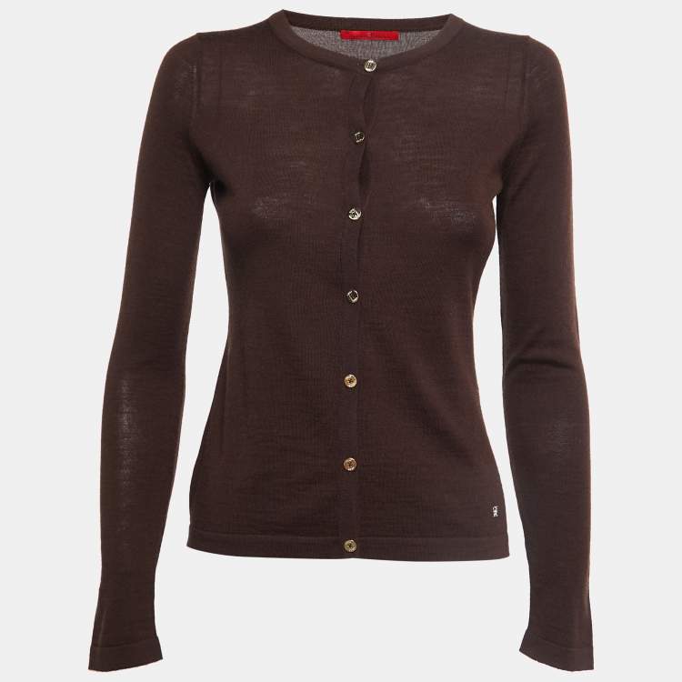 Pre Owned CH Carolina Herrera Brown Knit Buttoned Cardigan XS