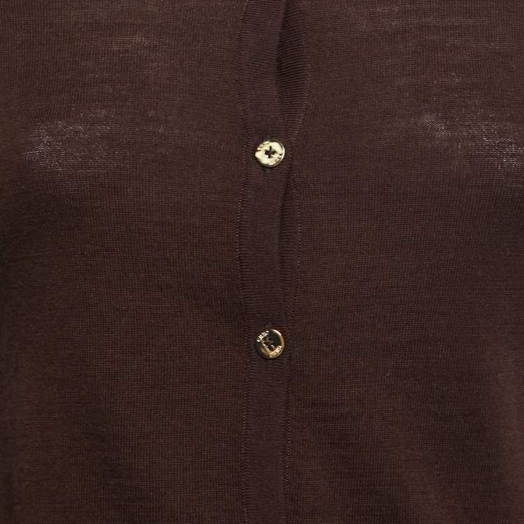 Pre Owned CH Carolina Herrera Brown Knit Buttoned Cardigan XS